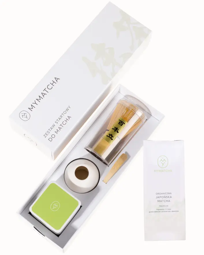 Zestaw startowy - matcha premium i biała podstawka